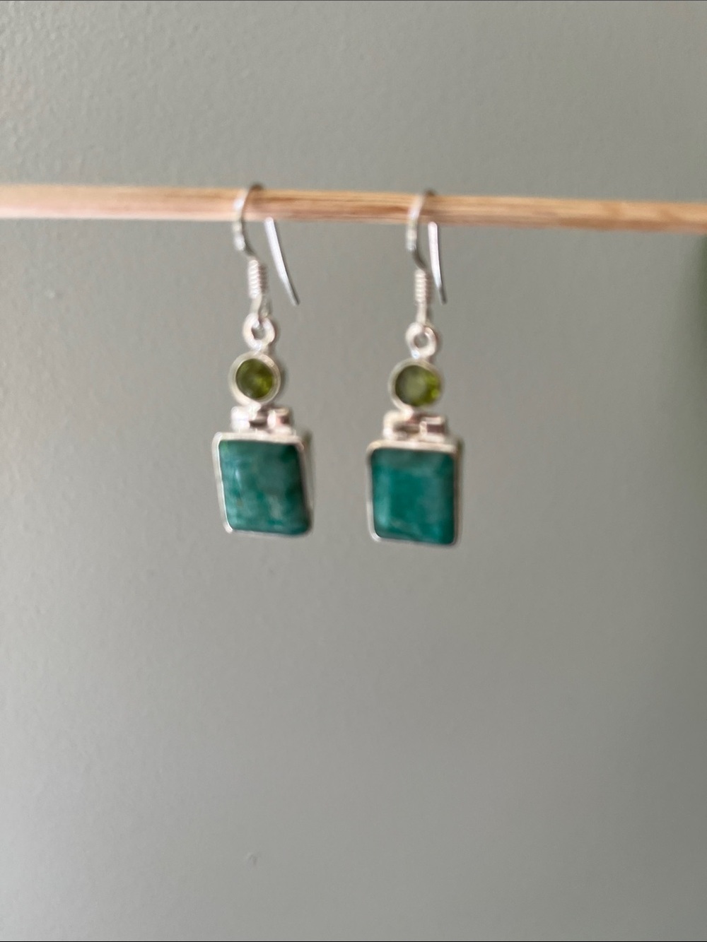 Raw Emerald Silver Drop Earrings
